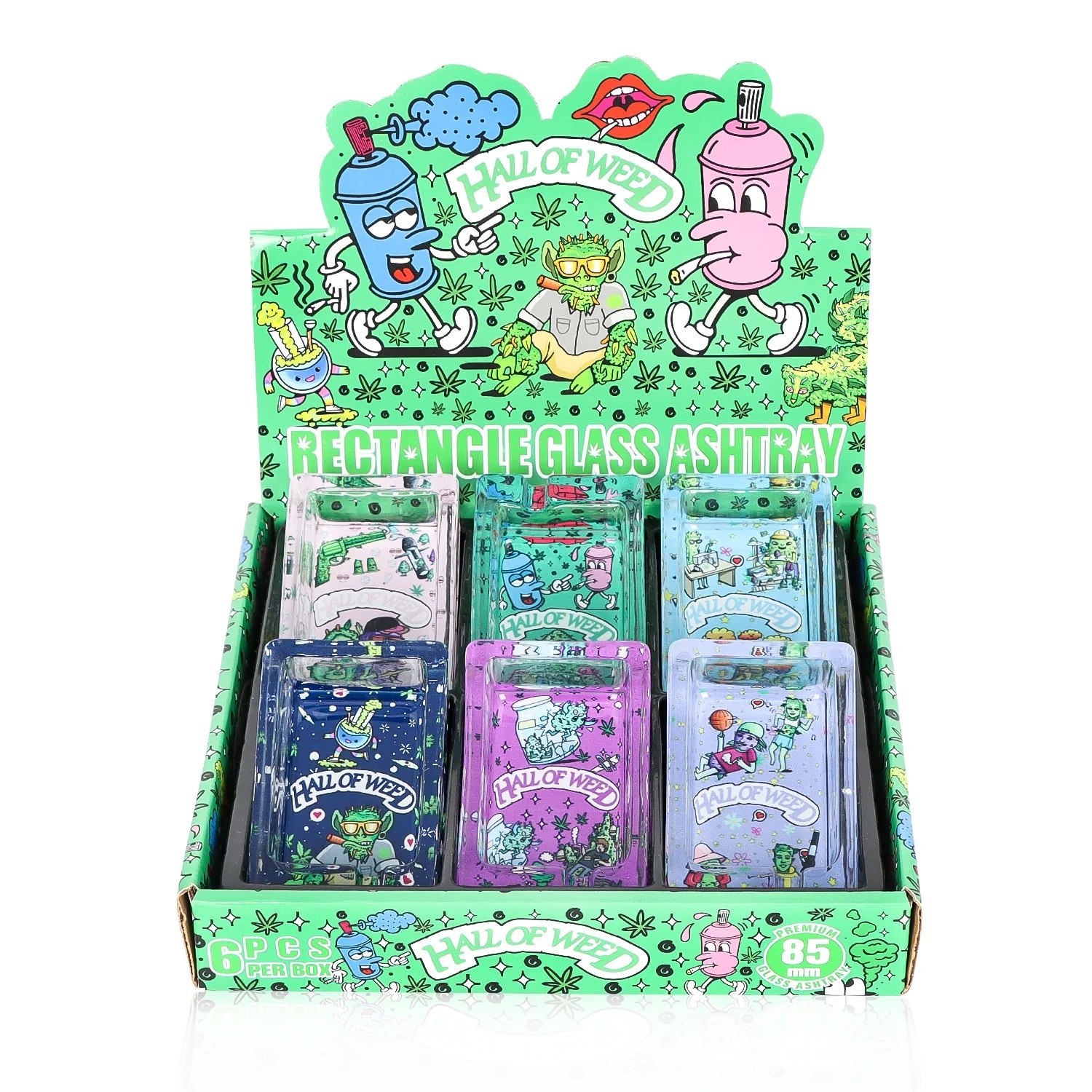 HALL OF WEED Obdélníkový Skleněný Popelník, 86 X 57 mm
