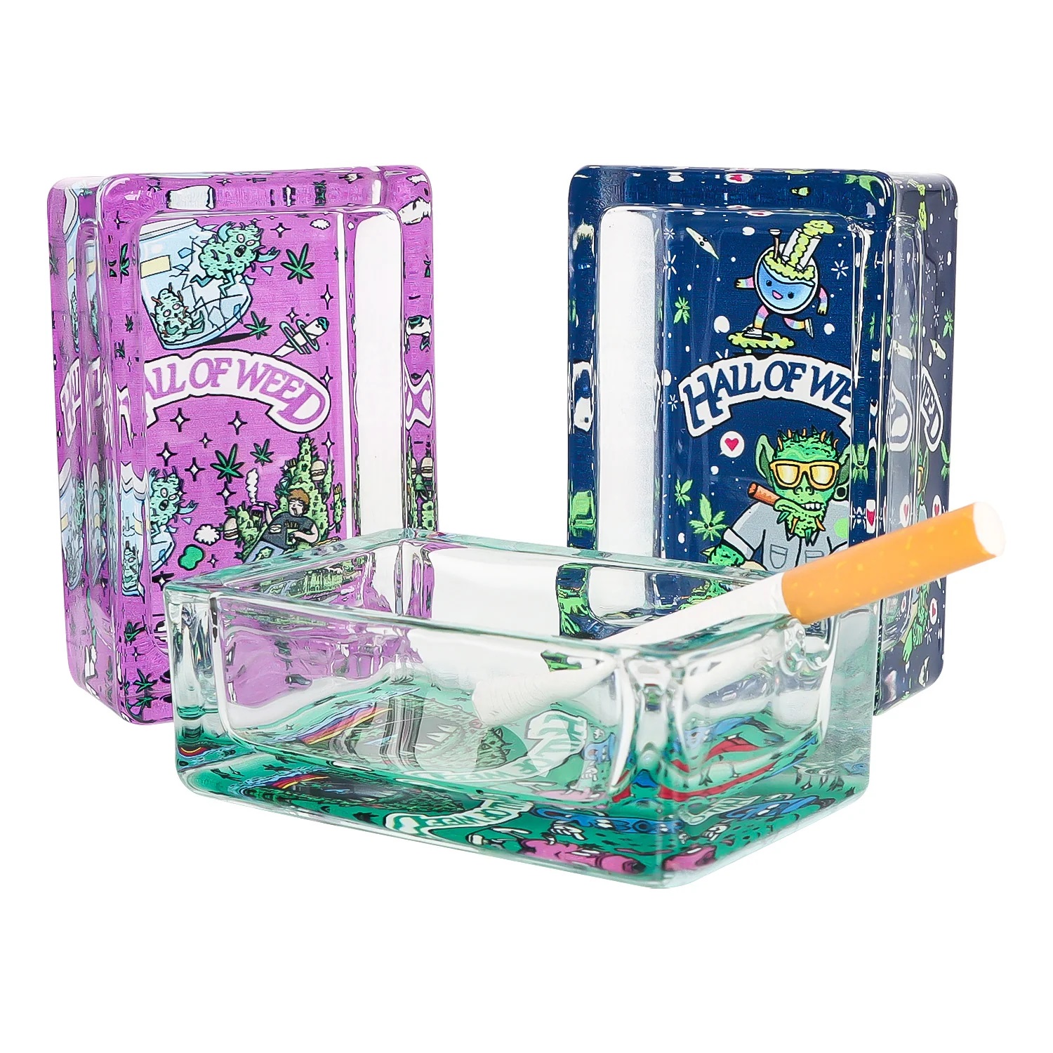 HALL OF WEED Obdélníkový Skleněný Popelník, 86 X 57 mm