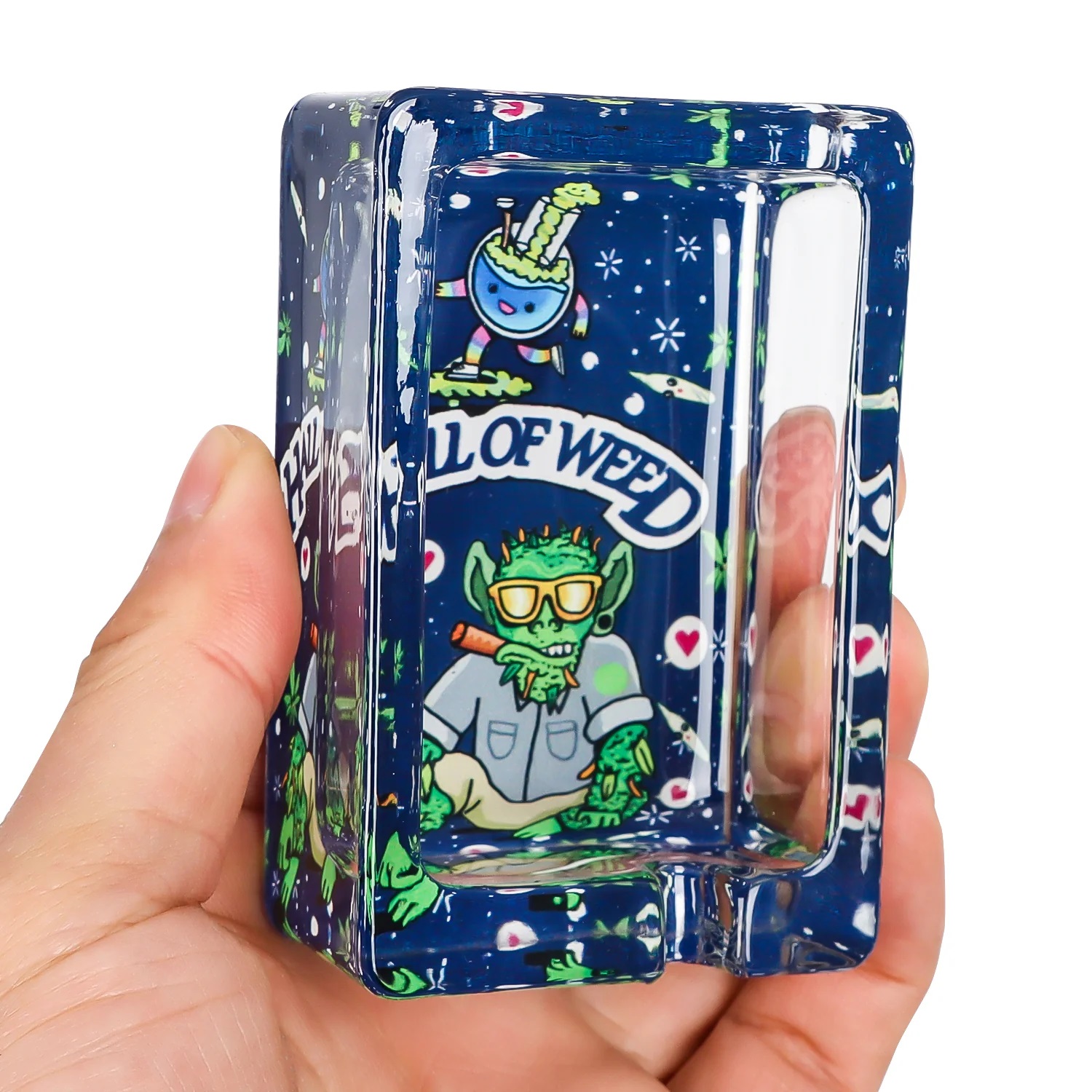 HALL OF WEED Obdélníkový Skleněný Popelník, 86 X 57 mm