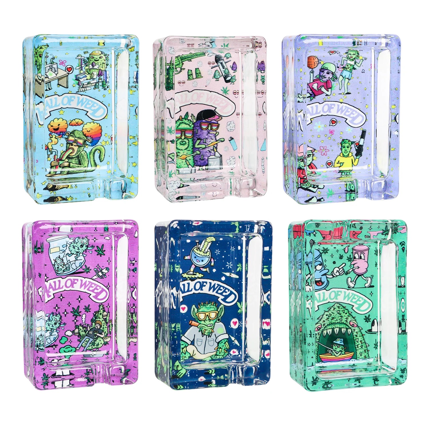 HALL OF WEED Obdélníkový Skleněný Popelník, 86 X 57 mm