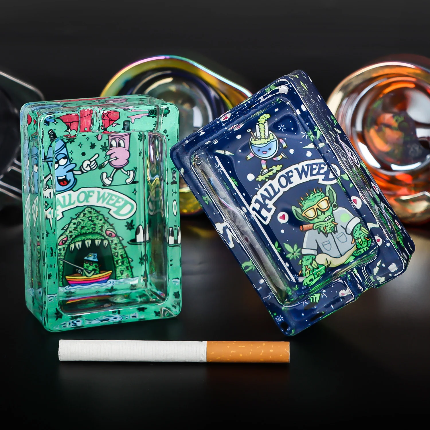 HALL OF WEED Obdélníkový Skleněný Popelník, 86 X 57 mm