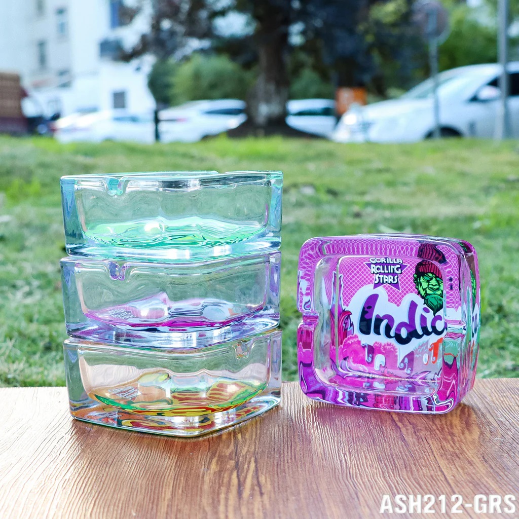 GORILLA ROLLING STARS Shatter Resistant Glass Ashtray, 93 x 93 x 42 mm Square