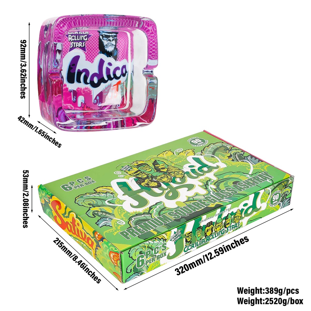 GORILLA ROLLING STARS Shatter Resistant Glass Ashtray, 93 x 93 x 42 mm Square