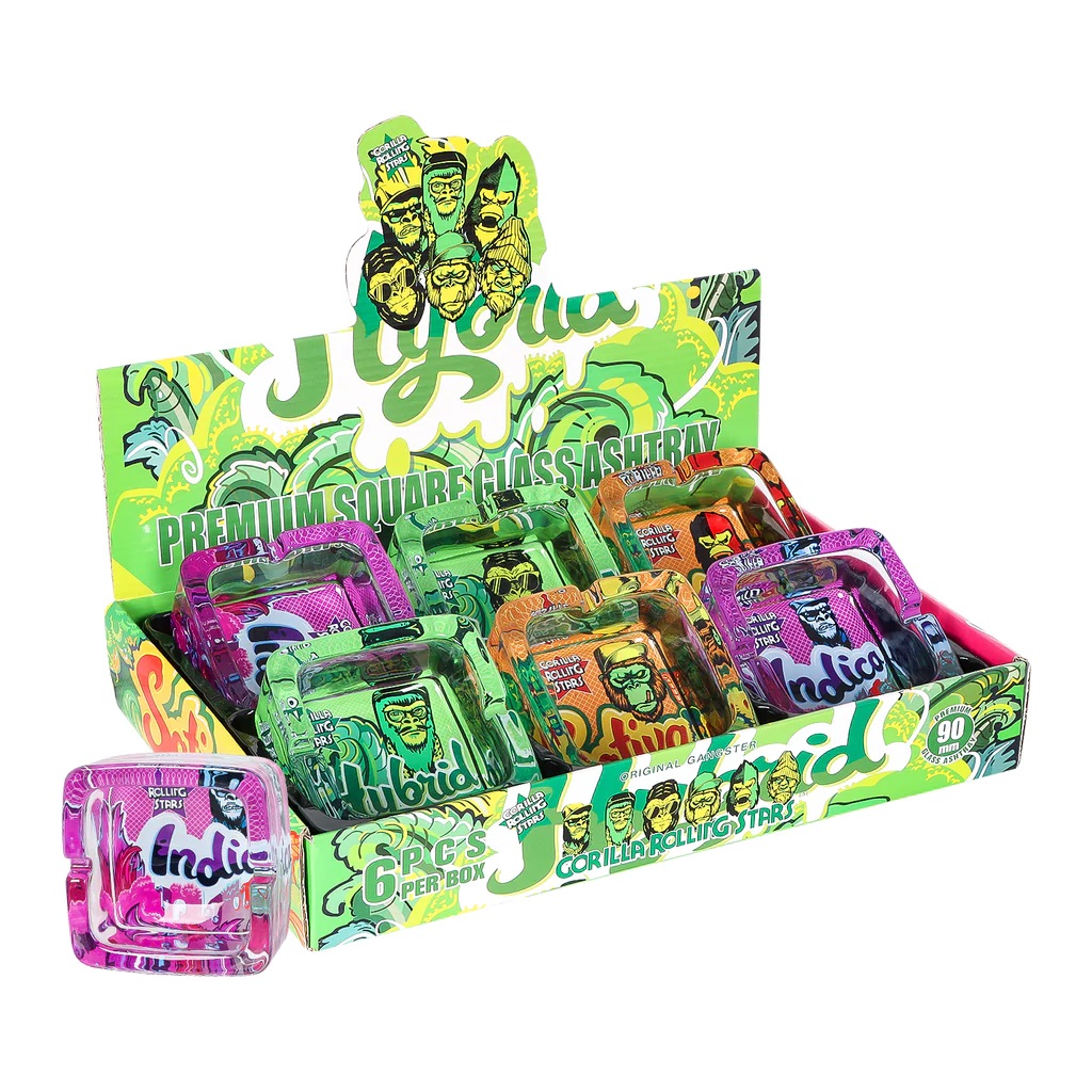 GORILLA ROLLING STARS Shatter Resistant Glass Ashtray, 93 x 93 x 42 mm Square