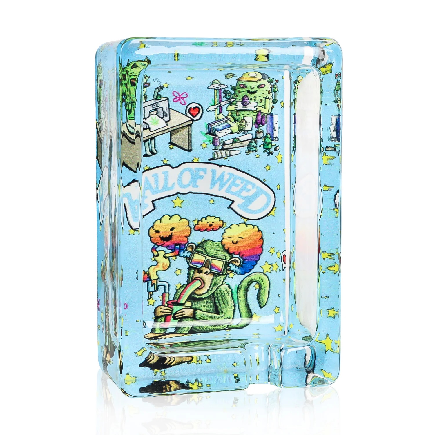 HALL OF WEED Obdélníkový Skleněný Popelník, 86 X 57 mm