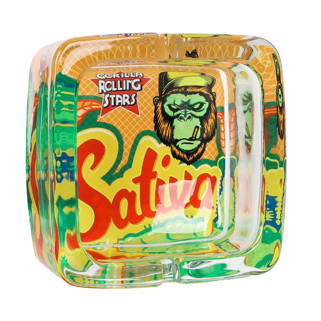 GORILLA ROLLING STARS Shatter Resistant Glass Ashtray, 93 x 93 x 42 mm Square