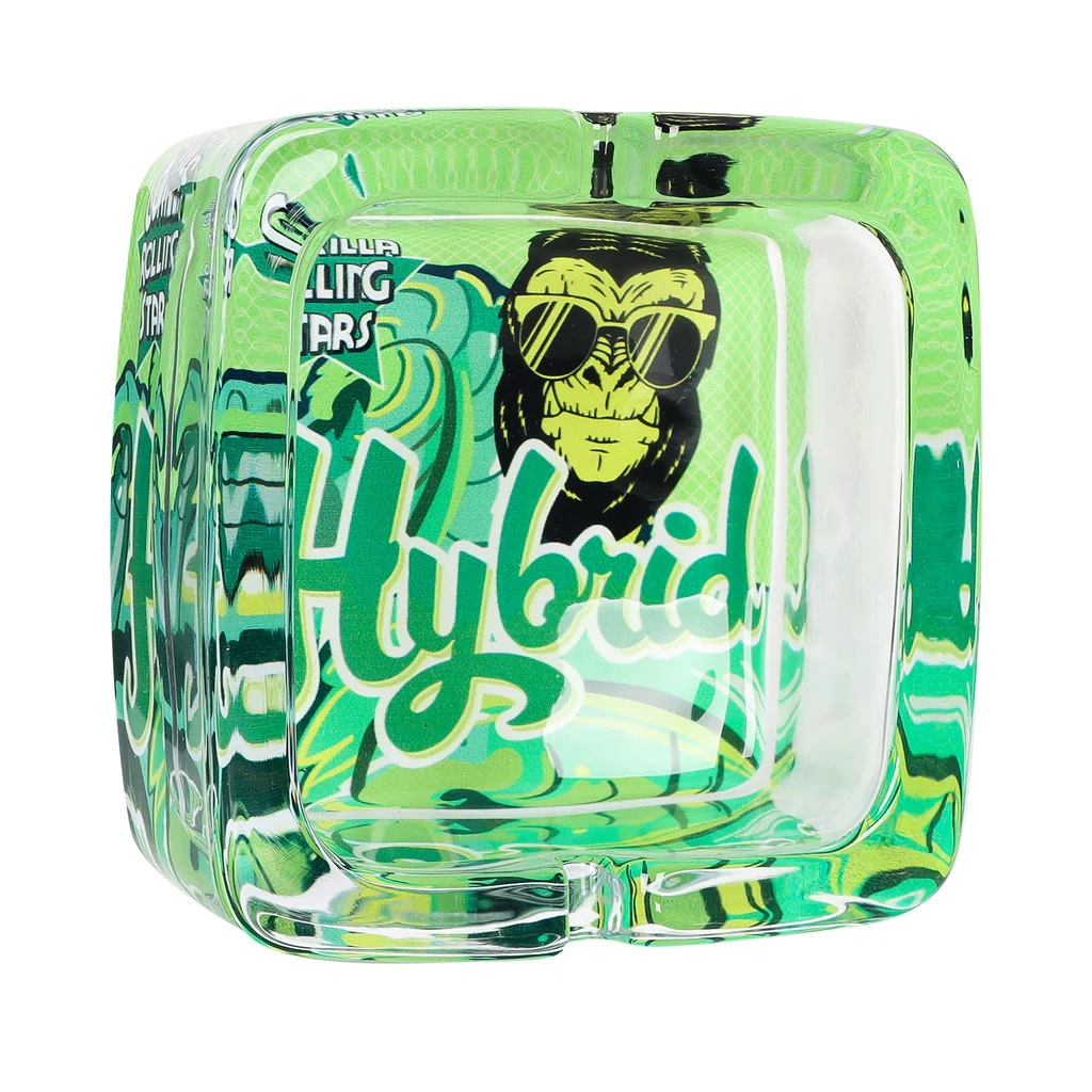 GORILLA ROLLING STARS Shatter Resistant Glass Ashtray, 93 x 93 x 42 mm Square