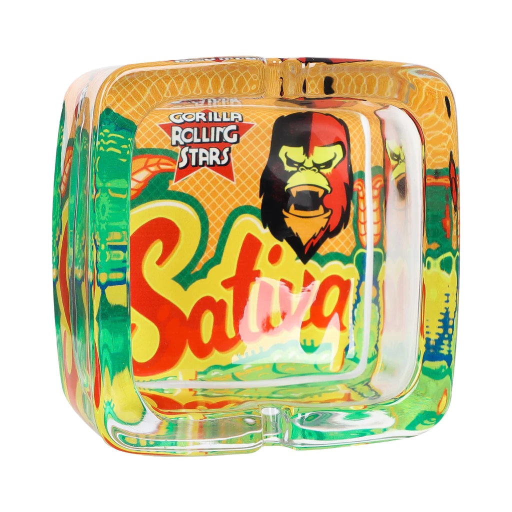 GORILLA ROLLING STARS Shatter Resistant Glass Ashtray, 93 x 93 x 42 mm Square