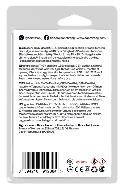 Canntropy THCV Cartridge Sour Diesel - 20 % THCV, 60 % CBG, 20 % CBN, 1 ml