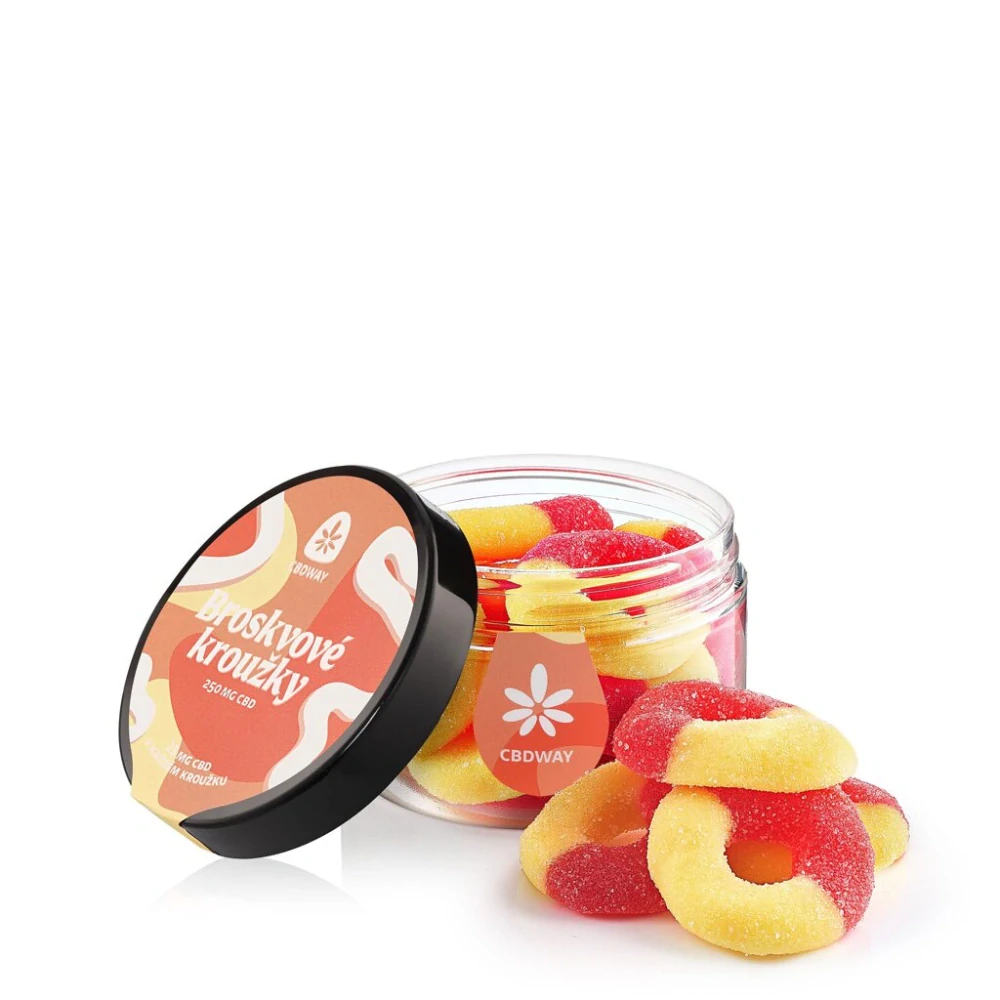 CBDWAY CBD Kyselé želé kroužky s příchutí broskve 250 mg
