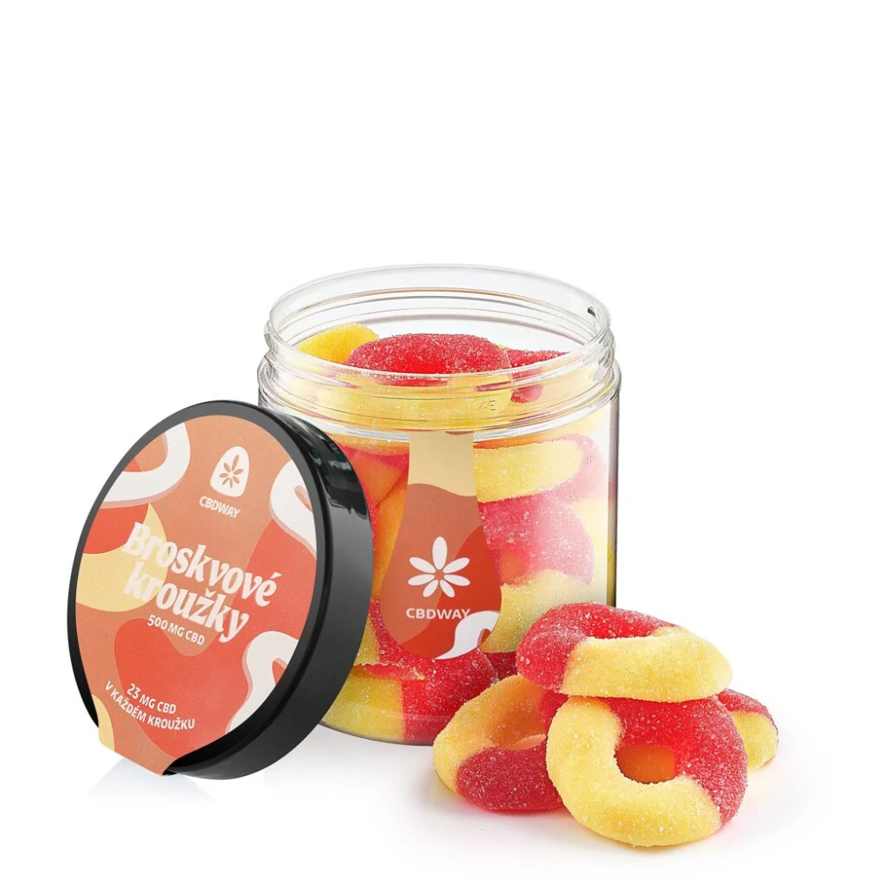 CBDWAY CBD Kyselé želé kroužky s příchutí broskve 500 mg