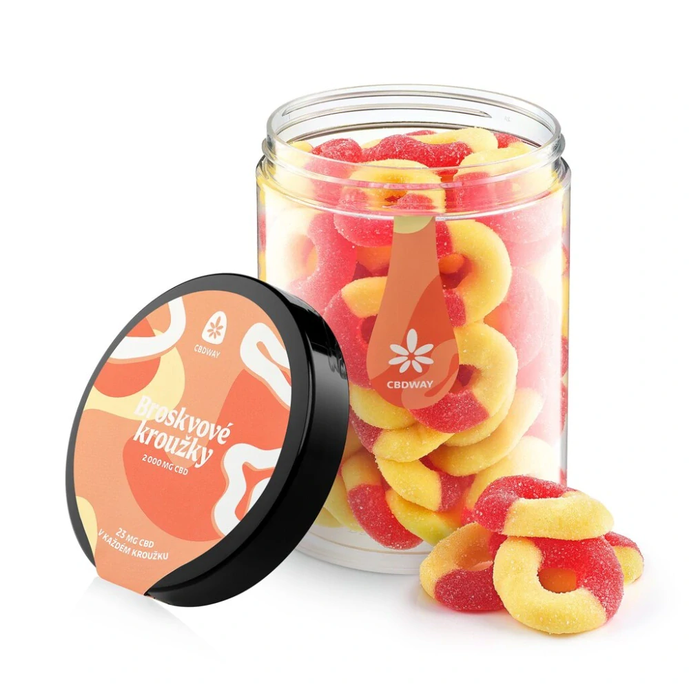 CBDWAY CBD Kyselé želé kroužky s příchutí broskve 2000 mg