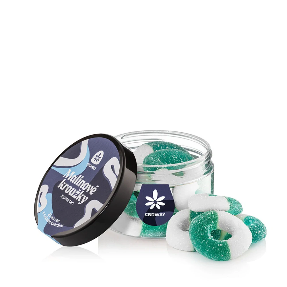 CBDWAY CBD Kyselé želé kroužky s příchutí modrá malina 250 mg