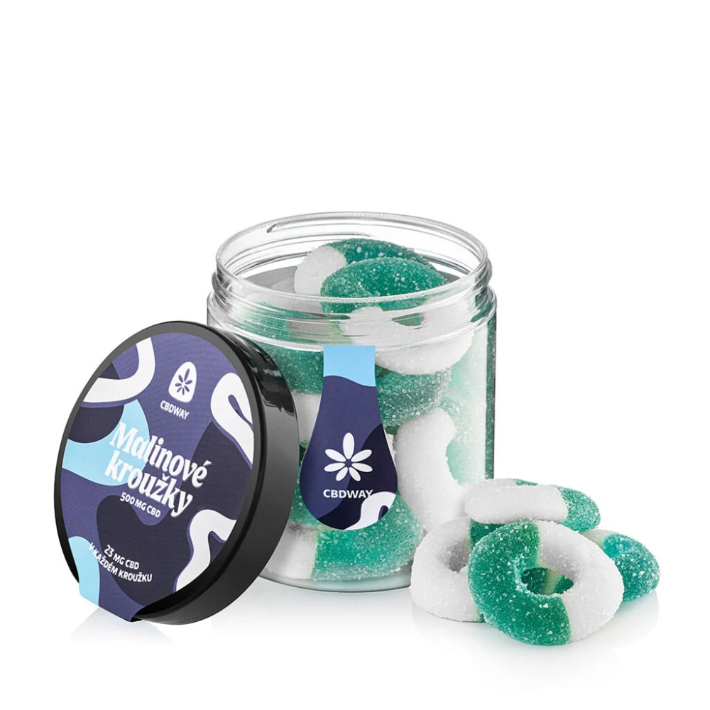 CBDWAY CBD Kyselé želé kroužky s příchutí modrá malina 500 mg