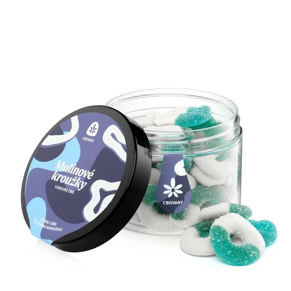 CBDWAY CBD Kyselé želé kroužky s příchutí modrá malina 1000 mg