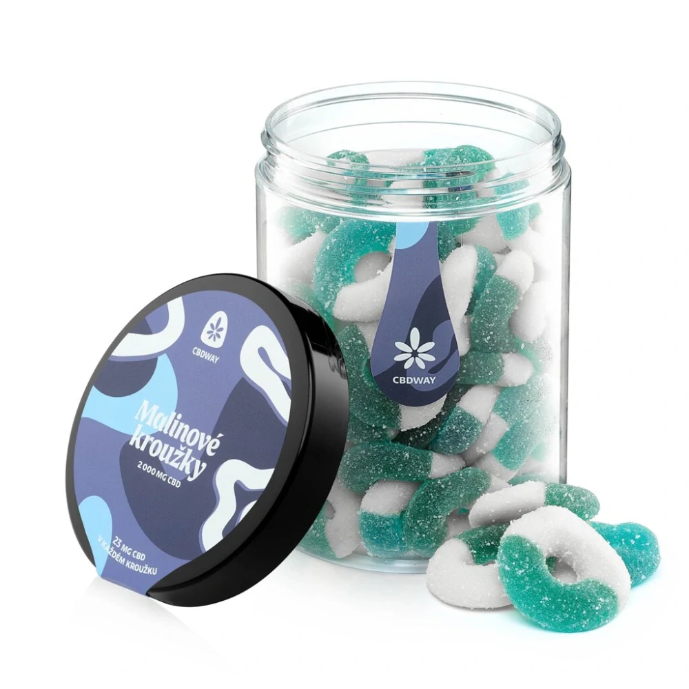 CBDWAY CBD Kyselé želé kroužky s příchutí modrá malina 2000 mg