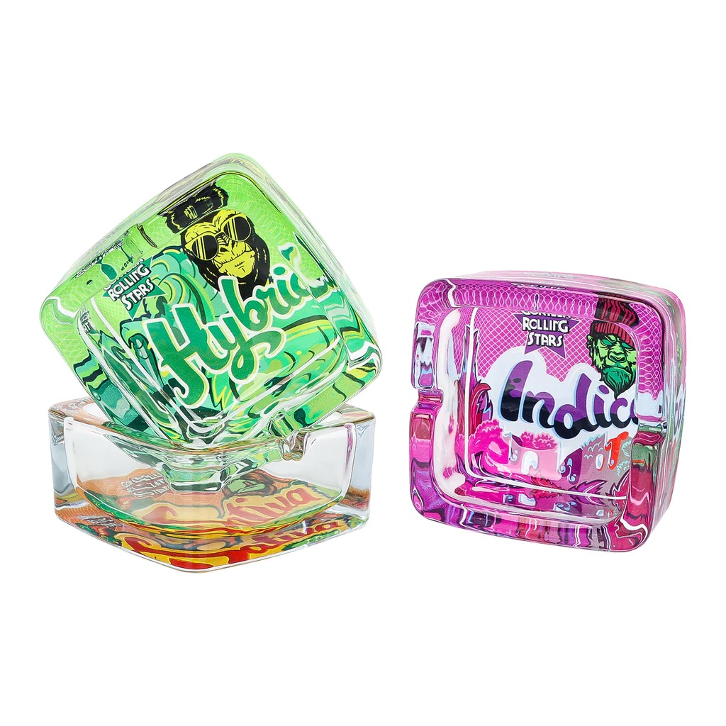 GORILLA ROLLING STARS Shatter Resistant Glass Ashtray, 93 x 93 x 42 mm Square